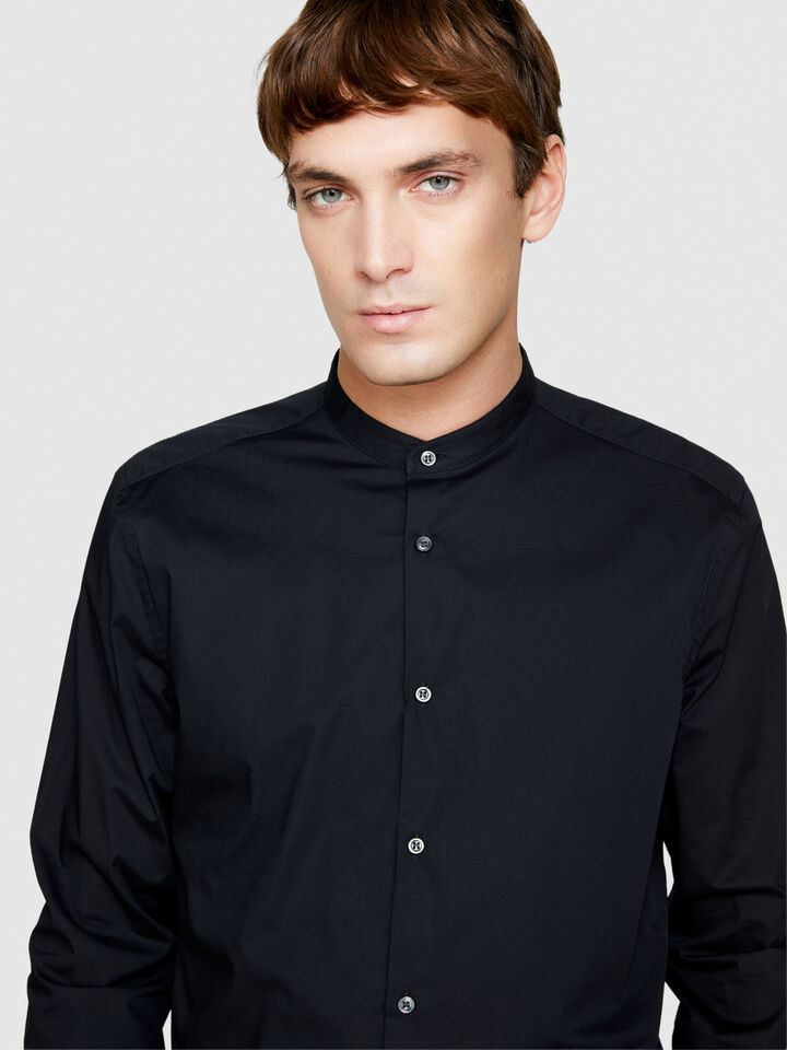 Mandarin collar shirt - men's slim fit shirts - Black | Sisley image number 5